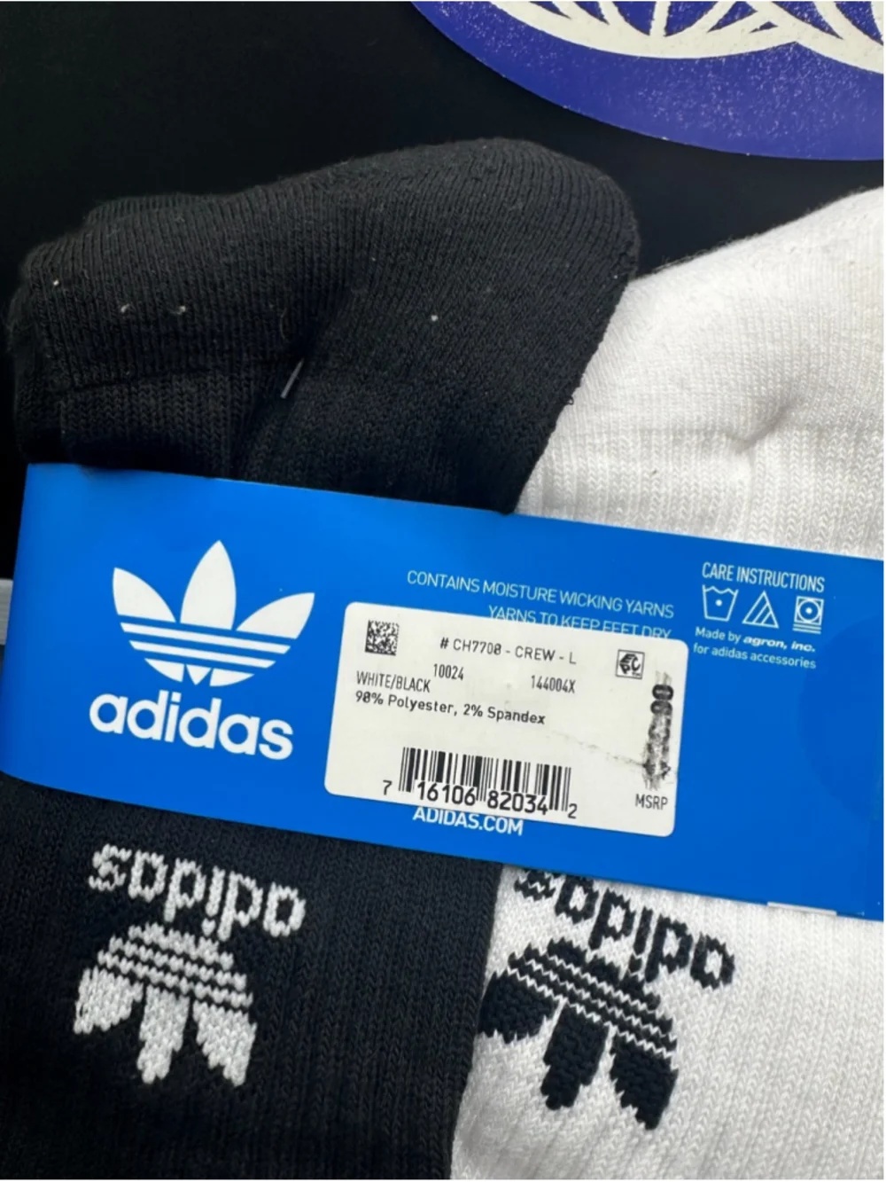 Adidas Originals Trefoil Crew Socks 6 Pair White Black CH7708 3Y-9 Women
